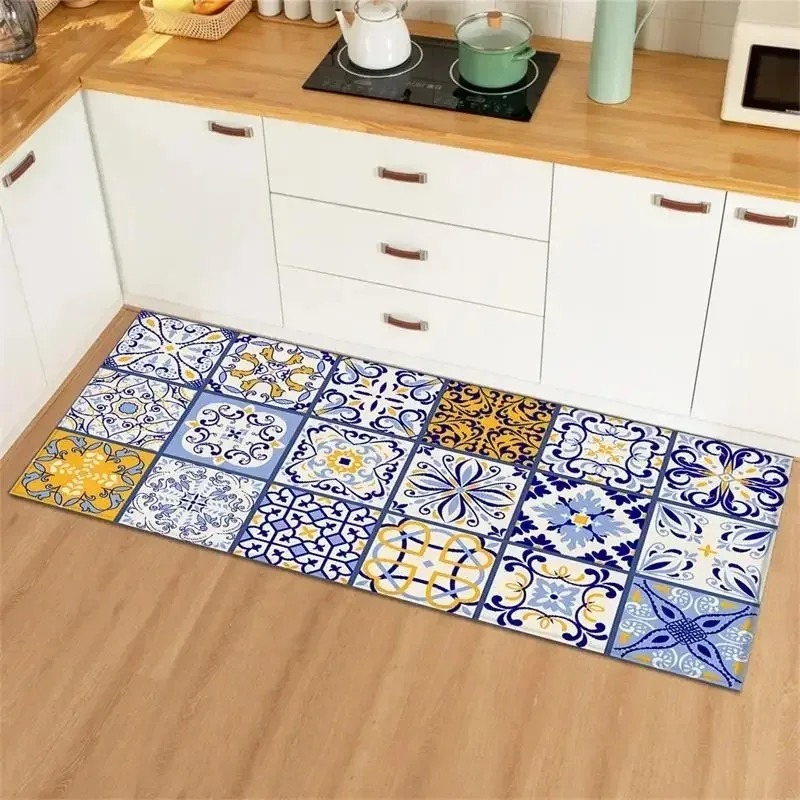 Commercial Kitchen Tile Flooring - الأزرق الأصفر خمر بلاط الكولاج المطبخ